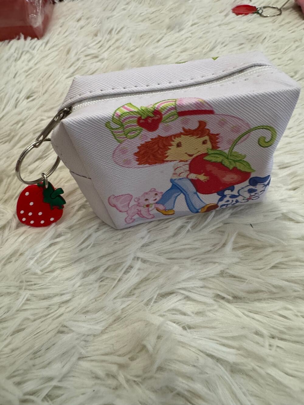 Strawberry Shortcake mini pouch with strawberry character zipper charm keychain